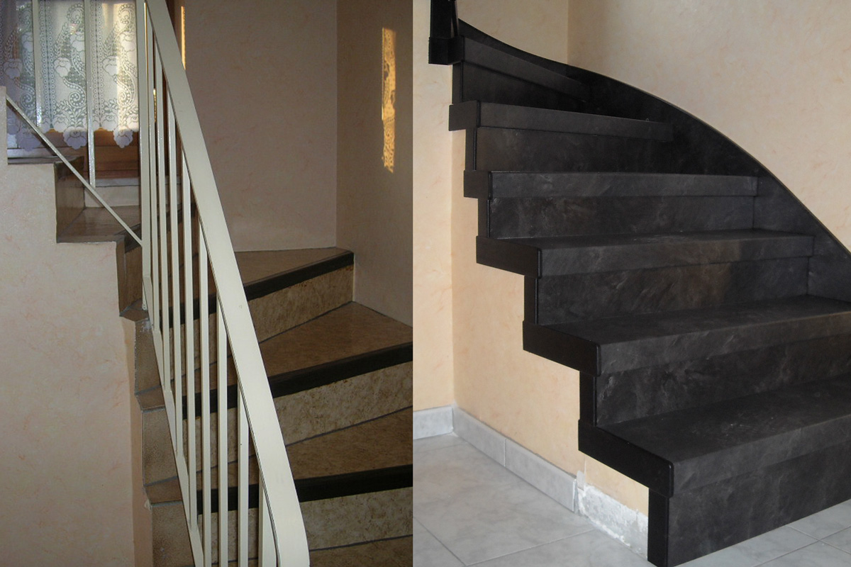 Betontreppe verkleidet mit Renovierungsstufen im Dekor Anthrazit